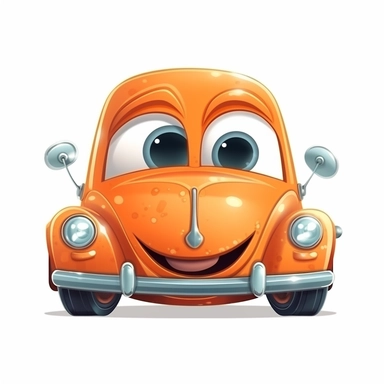 fantasy happy cute classic car mamal face, cartoon, clipart, mascot, isolated on white background