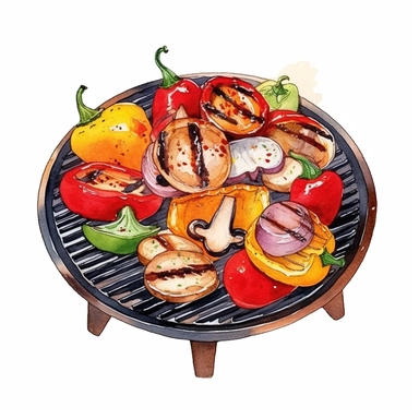 peppers chili mushrooms summer bbq grill clipart white background watercolor
