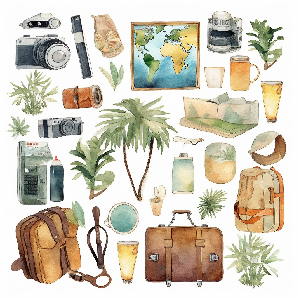 Watercolor Travel Clipart, Summer Holiday, Vacation Clipart