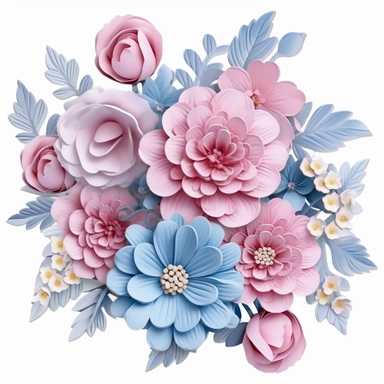 3D pastel blue and pink flowers Sublimation Clipart