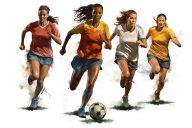 girls+soccer , highly detailed, isolated on white, clipart,