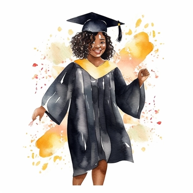 watercolor fat black female student graduation clipart on a white background