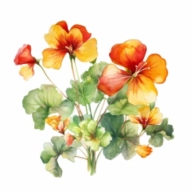 Nasturtium flower, water color style, clipart, white background