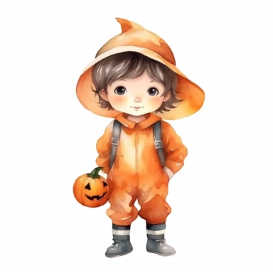 Cute little boy wearing Halloween costume , watercolor illustration for kids and children, clipart, sublimation, white background