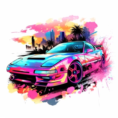 VaporWave Supercar PNG, Fast Cars Graphic, Graffiti, Urban Sublimation, Sports Car DTG Clipart