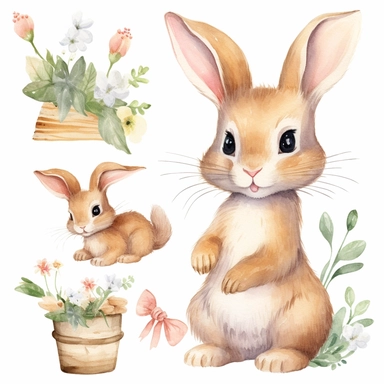 rabbit Watercolor Clipart, Cute Baby Shower Graphics