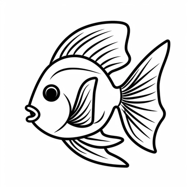 cute kawaii clipart icon of a Angelfish, coloring page for kids full body, in white background, rounded, black and white, thick lines
