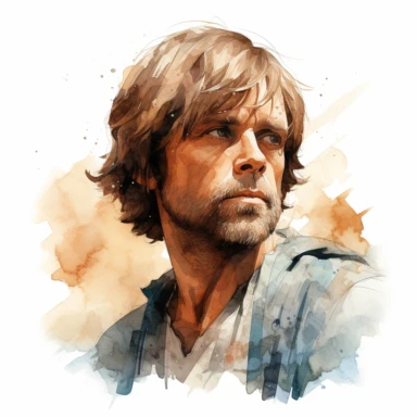 A whimsical, classy, creative profile drawing of Luke Skywalker of Star Wars, Watercolor Clipart,comic, strybk, full Illustration, 4k, sharp focus, watercolor, smooth soft skin, symmetrical, soft lighting, detailed face, concept art, muted colors, watercolor style, strybk, children's style fairy tales, chibi kawaii, . Octane rendering, 3d. Perfect face, detailed face, delicate face, perfect sharp lips, detailed eyes. Craig Davison, Aubrey Beardsley, Conrad Roset, Aikut Aidogdu, Agnes Cecil, wate