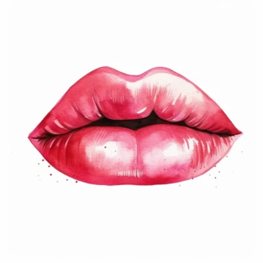 Watercolor high quality illustration beautiful closed lips kiss Clipart on white background.