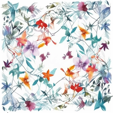 clipart thin square watercolor floral flourishes , white background