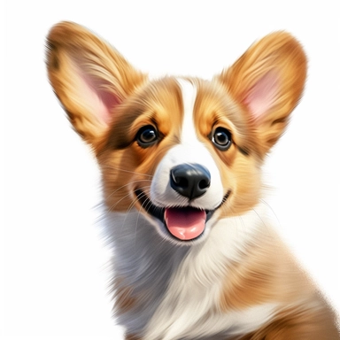 Corgi puppy, Closeup Portrait, Clipart, Digital art, realistic, disney style, hyperdetailed, 1080p, Ultra-HD, white background