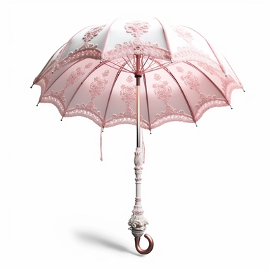 pastel pink and white princess ornate parasol upright side view photo realistic clipart with white background straight handle