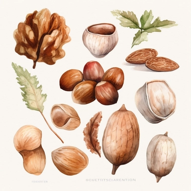 Watercolor Nuts Clipart