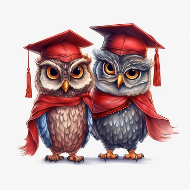 red Graduation couple Owls best friend Clipart Grad Student Owl PNG, Illustration clipart, 4K, extremely detailed Sublimation Clipart,Cartoon,hyper realistic, intricate detail, illustration style,high solution,on the white background