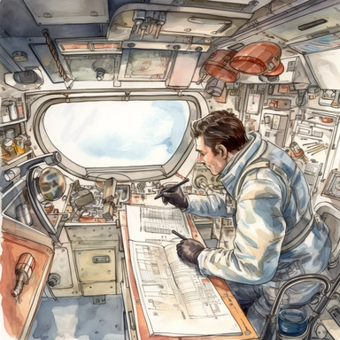 Watercolour Clipart image of an astronaut conducting scientific experiments on board the International Space Station.