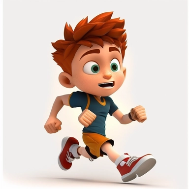 cute young boy running , wearing athletic gear , full body, smiling, Sport graphics, action clipart, 16k, isolated on white background, 3d, rendered by pixar