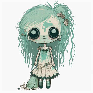 pastel goth zombie doll, collection, vector, clipart, white background
