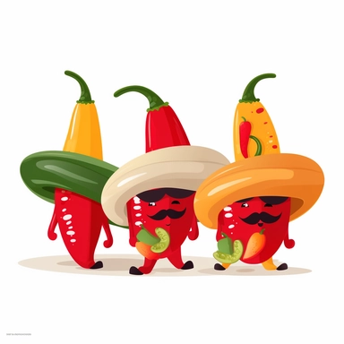4k cute colorful cinco de mayo chili peppers, clipart, masterpiece, white background, vector logo
