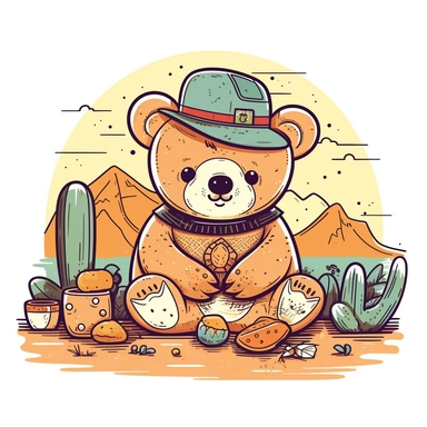 Happy Picnic Bear Sublimation, Clipart, desert cartoon t-shirt graphic, vector, contour, isolated on a white background