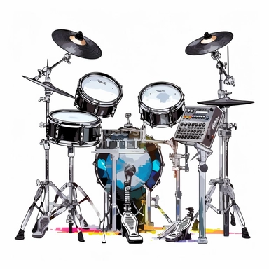Electronic Drum sharp illustration clipart, watercolor art, insane detail, white background