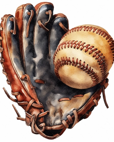 Baseball Glove with ball Watercolor Clipart, with the ball, highly detailed, white background 8k