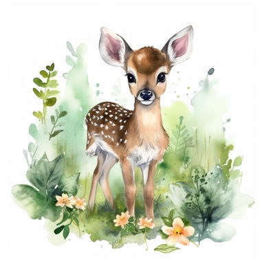 watercolor clipart white background forest woodland baby deer cute