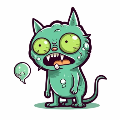 2d green bubblegum cat zombie monster mutant on white background drawing in microsoft paint , no shadow, flat picture, clipart