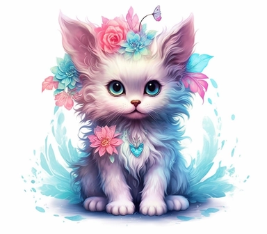 Pastel Beautiful Fairy Cat Sublimation Clipart ,Cartoon,hyper realistic, intricate detail, illustration style,high solution,on the white background , 32k resolution, ultra high definition
