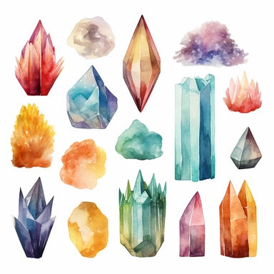 crystals and mineral watercolor clipart. esoteric.
