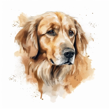 golden retriever in the style of head alone detailed, cartoon style, 2d watercolor clipart vector, creative and imaginative, hd, white background