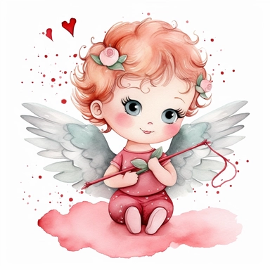 Cupid Valentine's Day Watercolor Sublimation Clipart, Clipart, white background, no watermark, no text, no word,