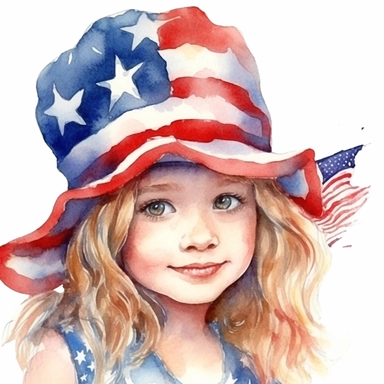 4th of July, watercolor clip art AR 3:2