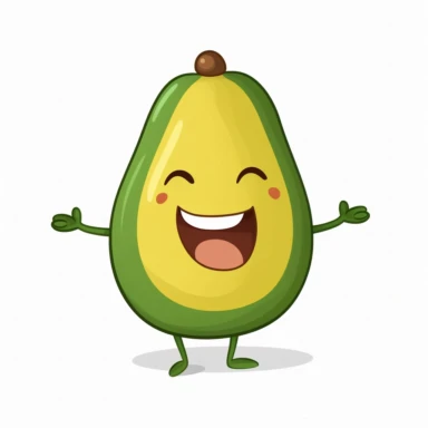 Funny happy cute happy smiling avocado Vector,jumping, clipart, in white background