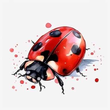 watercolor, spring Ladybugs png Full body realistic cartoon in 32K UHD cute. 15 cm thick outline. Black color. There was no shadow on the ground. 8k with realistic watercolors and detailed illustrations. PNG clipart, transparent white background