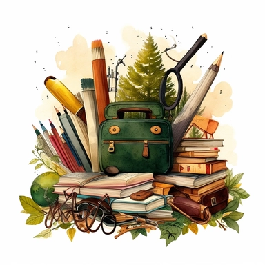 stationery, books, notebooks, pencils, backpacks, folders, globes, computers, and many more, illustrations, clipart, meticulously hand-illustrated, bringing the beauty of nature, white background