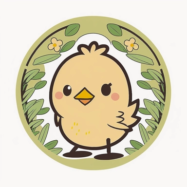 circle shape floor mat with character icon of cute cute chicken animation vector white white grey clipart vector icon cartoon background png flat flat style animated cartoon, in the style of dance, animated gifs, cartoon-like characters, light yellow and yellow, chinapunk.The mat is surrounded by a solid white background and the picture is front view