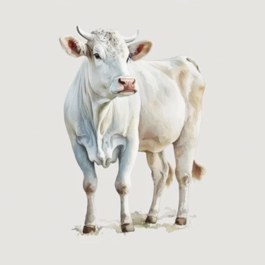 detailed watercolour 4k cute full white cow old adult big cow full body clipart white background