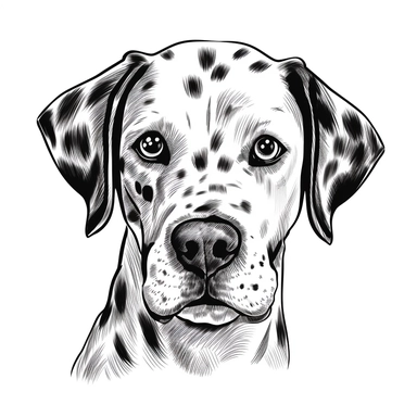 dalmation face hand drawn clipart image for coloring book, white background
