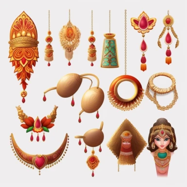 indian,clipart, wedding ornaments, bride ornaments ,cartoon art, ornaments,hyper Real