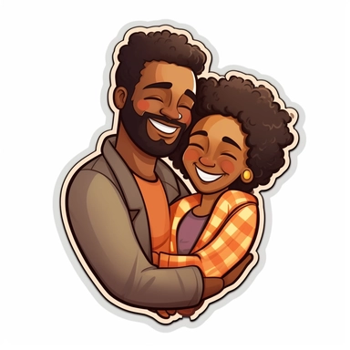 african american couple, happy, small icon, sticker, illustration, line art, clipart