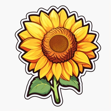 sunflower clipart sticker cartoon white border die cut flat design