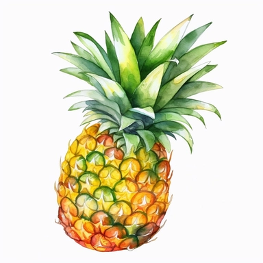 a cartoon pineapple, watercolor clipart, white background