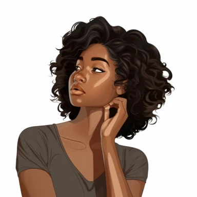 clipart of black woman with medium length natural hair, with hand on cheek, slight side view, with light brown shirt
