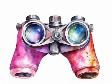 Watercolor clip art on white background, binoculars Clipart, high-resolution image with vibrant and true-to-life colors, isolated
