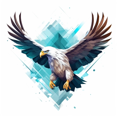 Soaring Eagle, geometric-inspired illustration, modern clipart, abstract style, sharp and angular shapes, white background
