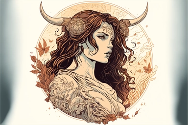 Hand drawn vector abstract graphic illustration, zodiac astrological contemporary taurus sign symbol,beauty magic female character,clipart boho design,feminine astrology concept, high resolution