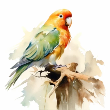 peach-faced lovebird,watercolor painting by JOHN SINGER SARGENT, clipart, white background
