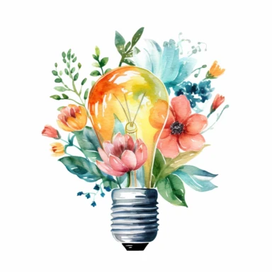 Watercolor Floral Lightbulb Clipart, isolated on white background