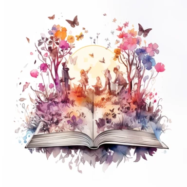 An opened book with watercolor floral design, with women group in it , in the style of fictional landscapes, peculiar fantasy, dreamlike illustration, magical, clipart, white background, vector image - Variations by <@909820757092216832> (fast) - Image #3 <@909820757092216832> - Image #4 <@909820757092216832> - <@909820757092216832> (fast)