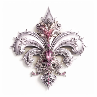 Clipart, gorgeous fleur de lis, pink and grey colours, luminous, glowy, intricate, illustration, detailed, 8k, png, isolated on white background